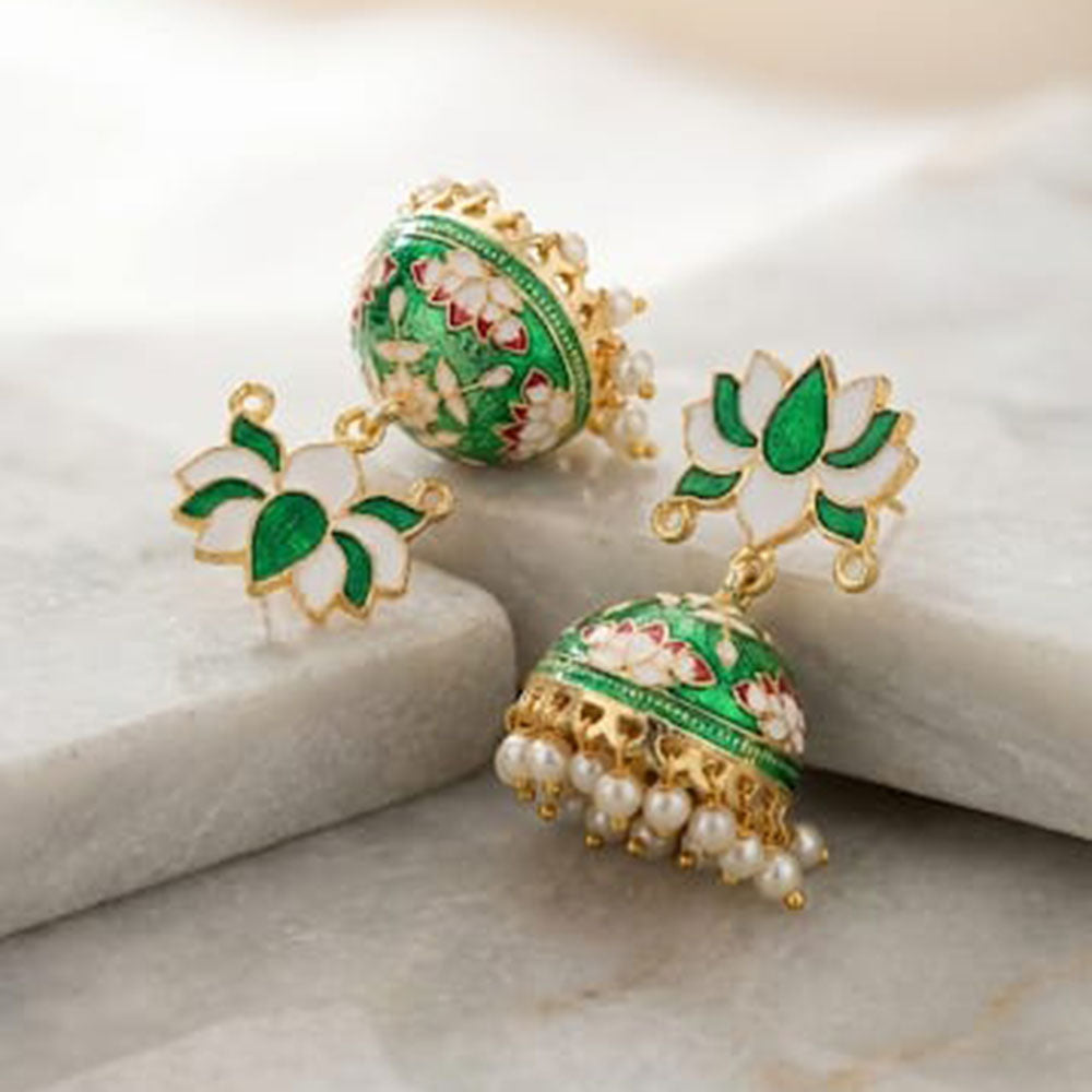 Pusti Art & Craft Traditional Meenakari Pearl Jhumki Earrings (Assorted Color)