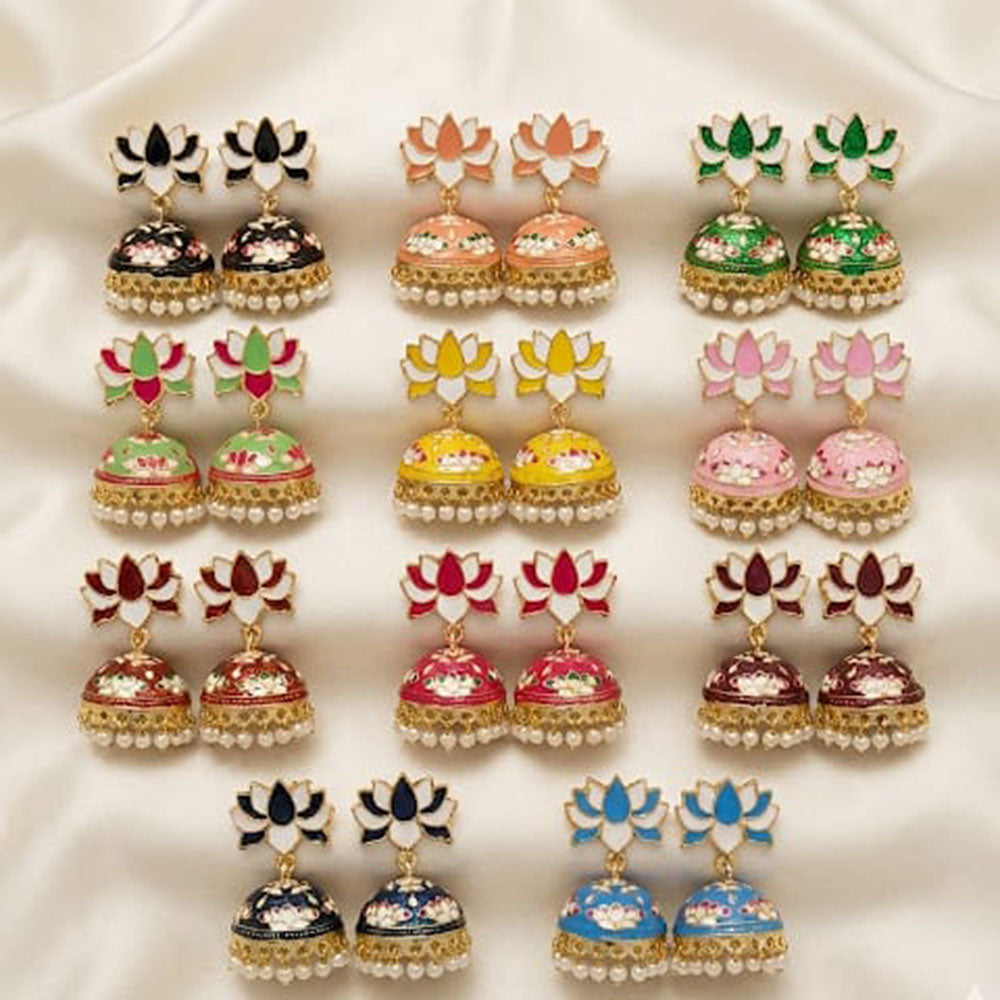 Pusti Art & Craft Traditional Meenakari Pearl Jhumki Earrings (Assorted Color)