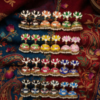 Pusti Art & Craft Traditional Meenakari Pearl Jhumki Earrings (Assorted Color)