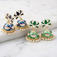 Pusti Art & Craft Traditional Meenakari Pearl Jhumki Earrings (Assorted Color)