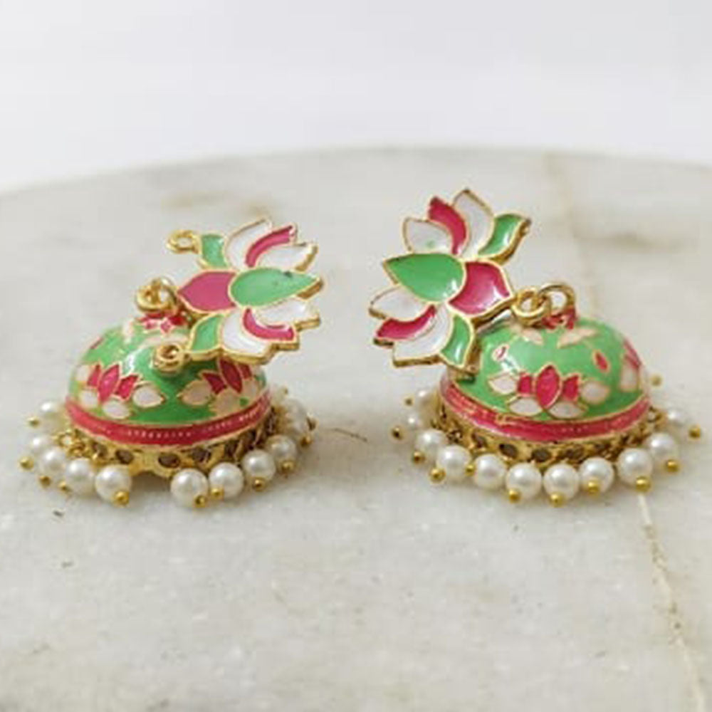 Pusti Art & Craft Traditional Meenakari Pearl Jhumki Earrings (Assorted Color)