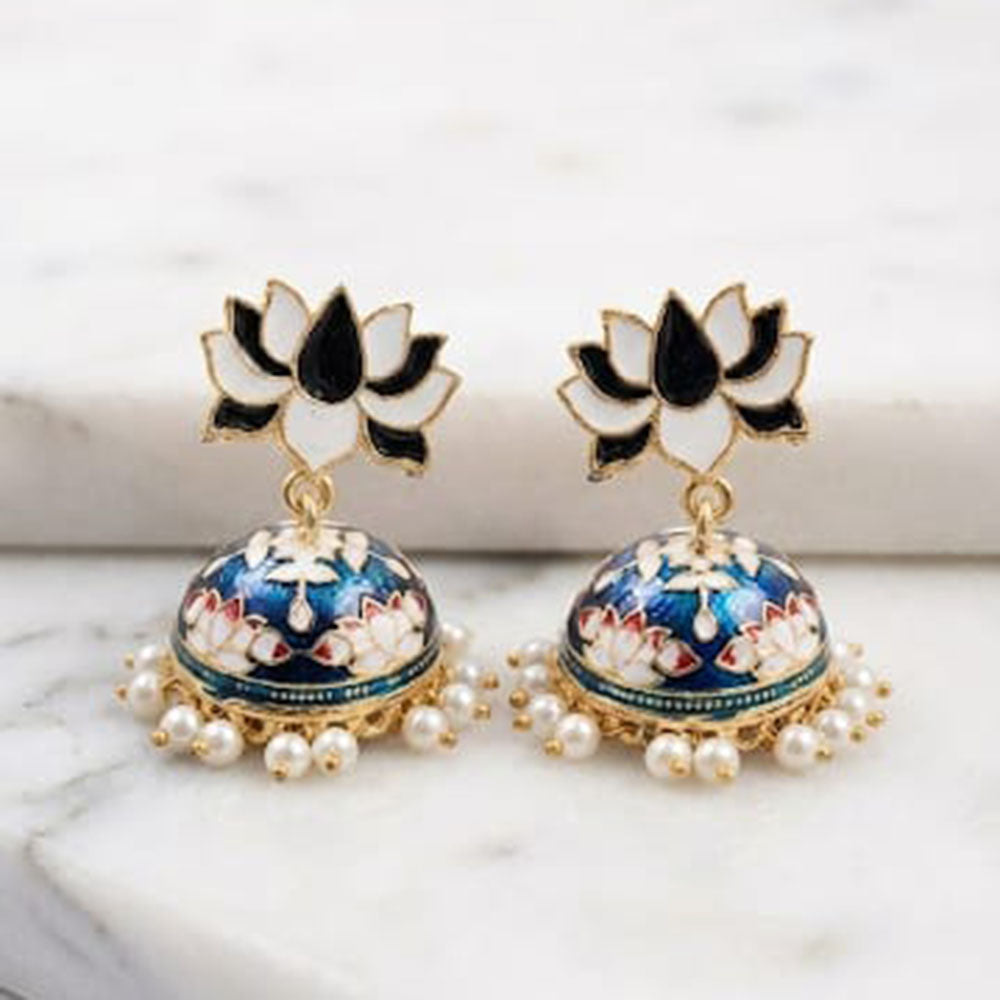 Pusti Art & Craft Traditional Meenakari Pearl Jhumki Earrings (Assorted Color)