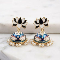 Pusti Art & Craft Traditional Meenakari Pearl Jhumki Earrings (Assorted Color)