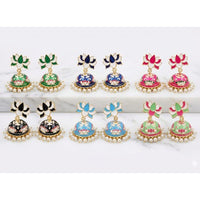 Pusti Art & Craft Traditional Meenakari Pearl Jhumki Earrings (Assorted Color)
