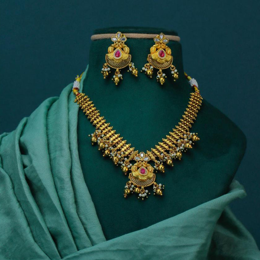 Dhiraj Sales Gold Plated Pota Stone Pearl And Beads Necklace Set