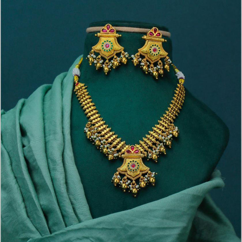 Dhiraj Sales Gold Plated Pota Stone Pearl And Beads Necklace Set