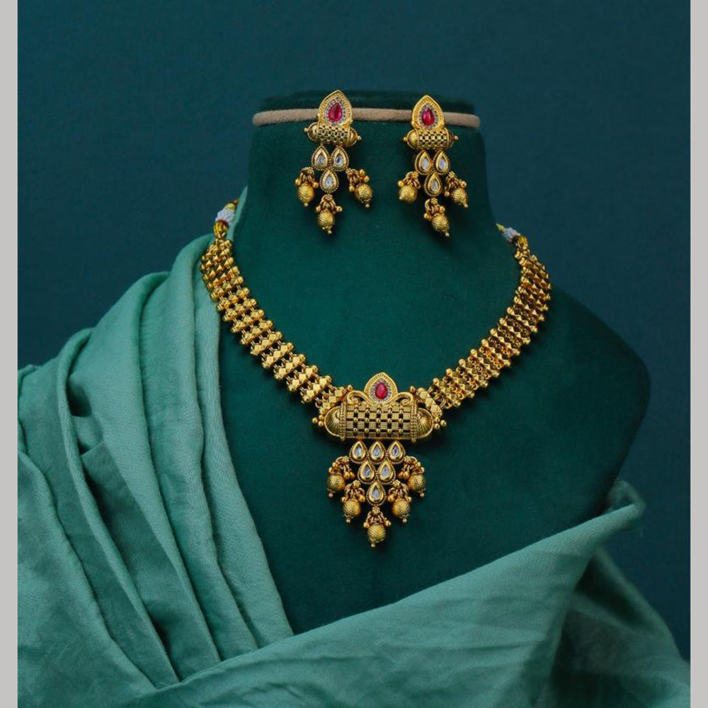 Dhiraj Sales Gold Plated Pota Stone Pearl And Beads Necklace Set