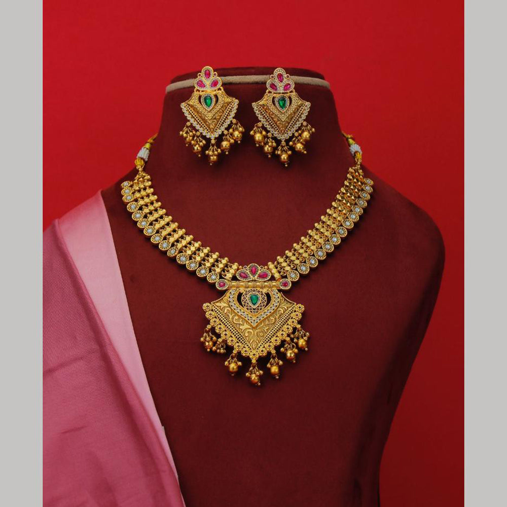 Dhiraj Sales Gold Plated Pota Stone Pearl And Beads Necklace Set