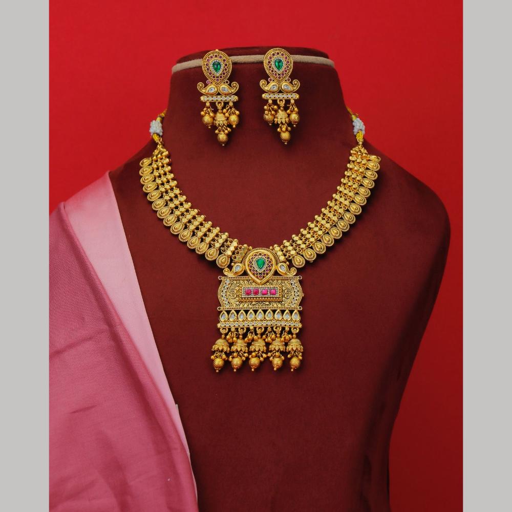 Dhiraj Sales Gold Plated Pota Stone Pearl And Beads Necklace Set