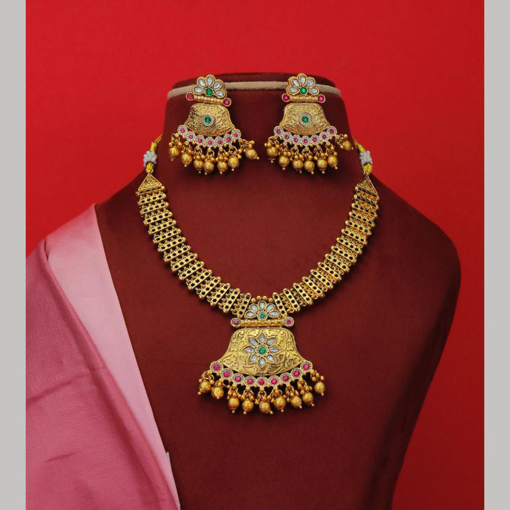 Dhiraj Sales Gold Plated Pota Stone Pearl And Beads Necklace Set