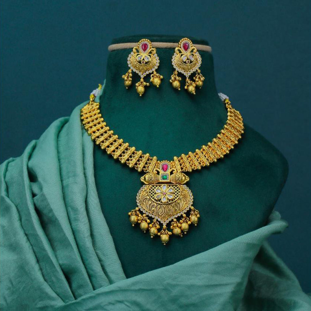 Dhiraj Sales Gold Plated Pota Stone Pearl And Beads Necklace Set