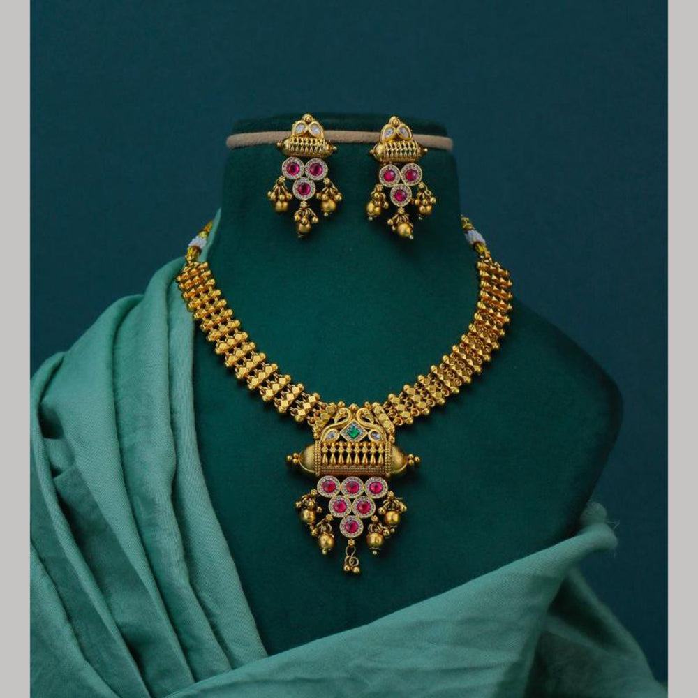Dhiraj Sales Gold Plated Pota Stone Pearl And Beads Necklace Set