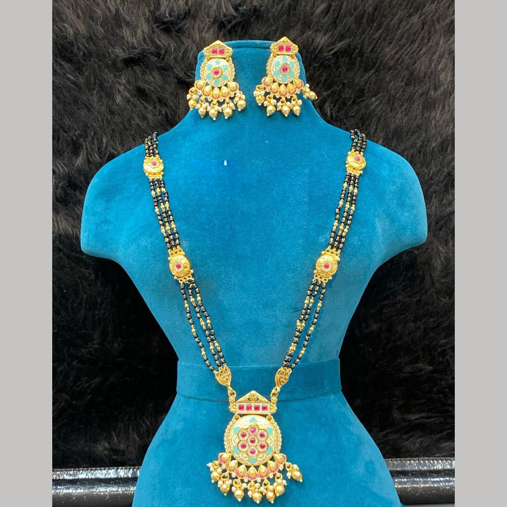 Dhiraj Sales Gold Plated Pota Stone And Beads Meenakari Mangalsutra