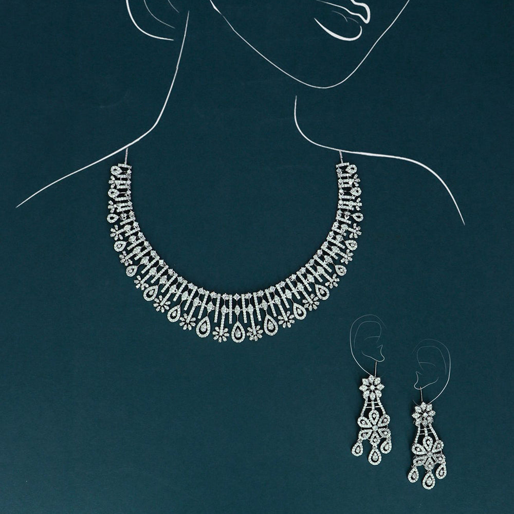 Dhiraj Sales Silver Plated Austrian Stone Necklace Set