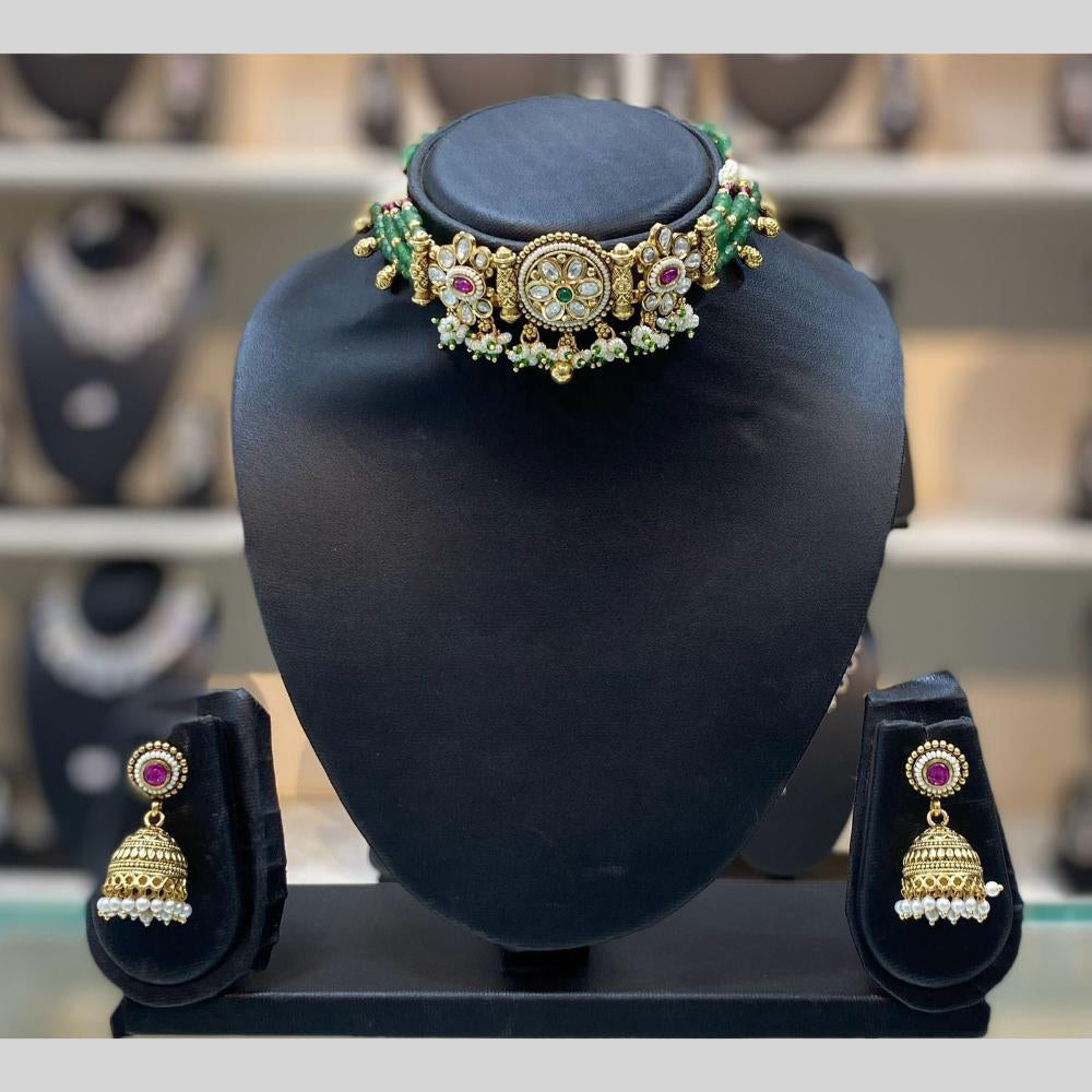 Dhiraj Sales Embellished Pota Stone And Beads Choker Necklace Set