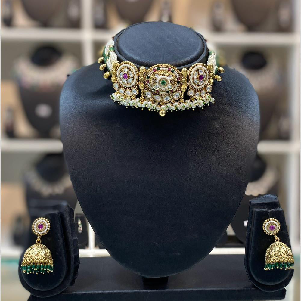 Dhiraj Sales Embellished Pota Stone And Beads Choker Necklace Set