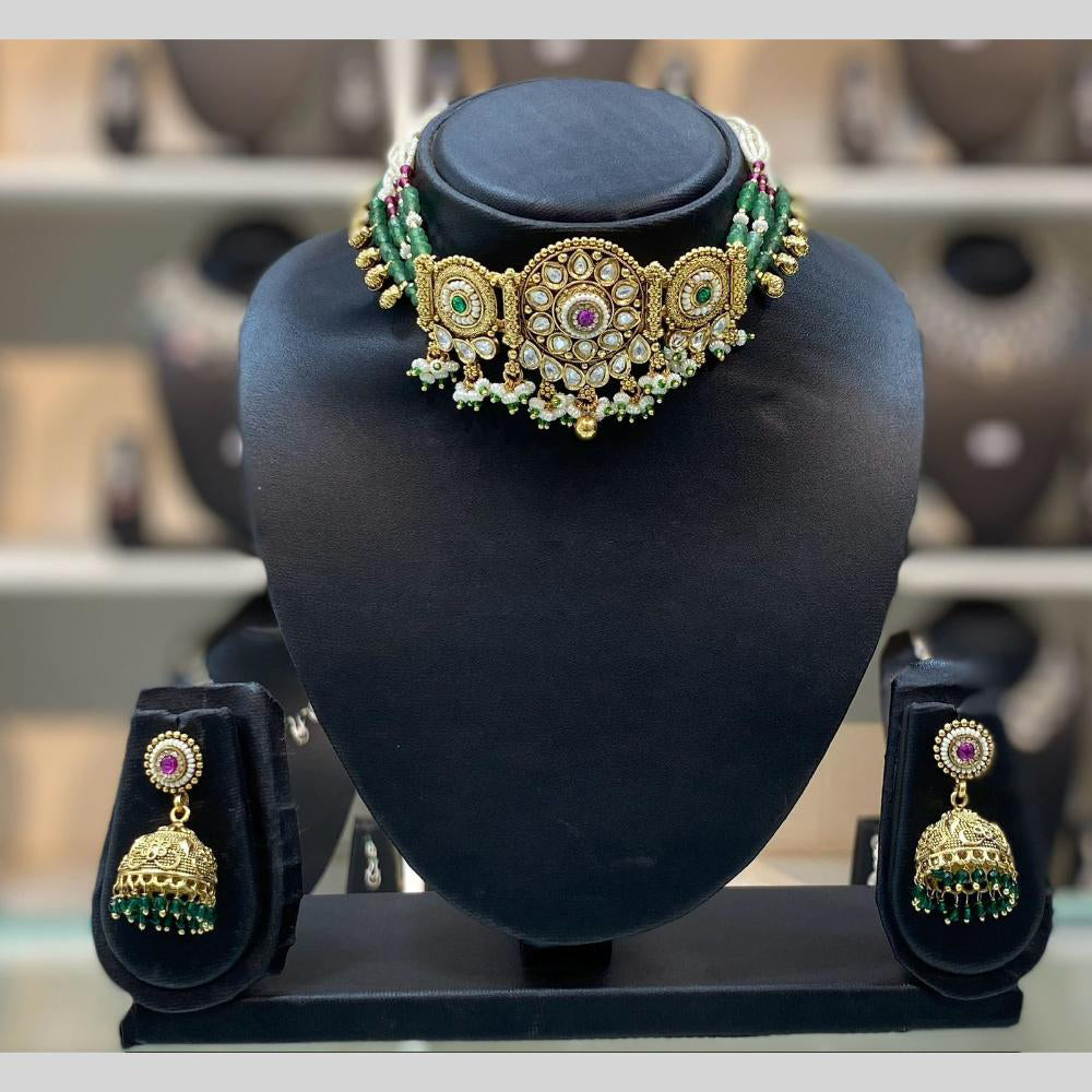 Dhiraj Sales Embellished Pota Stone And Beads Choker Necklace Set