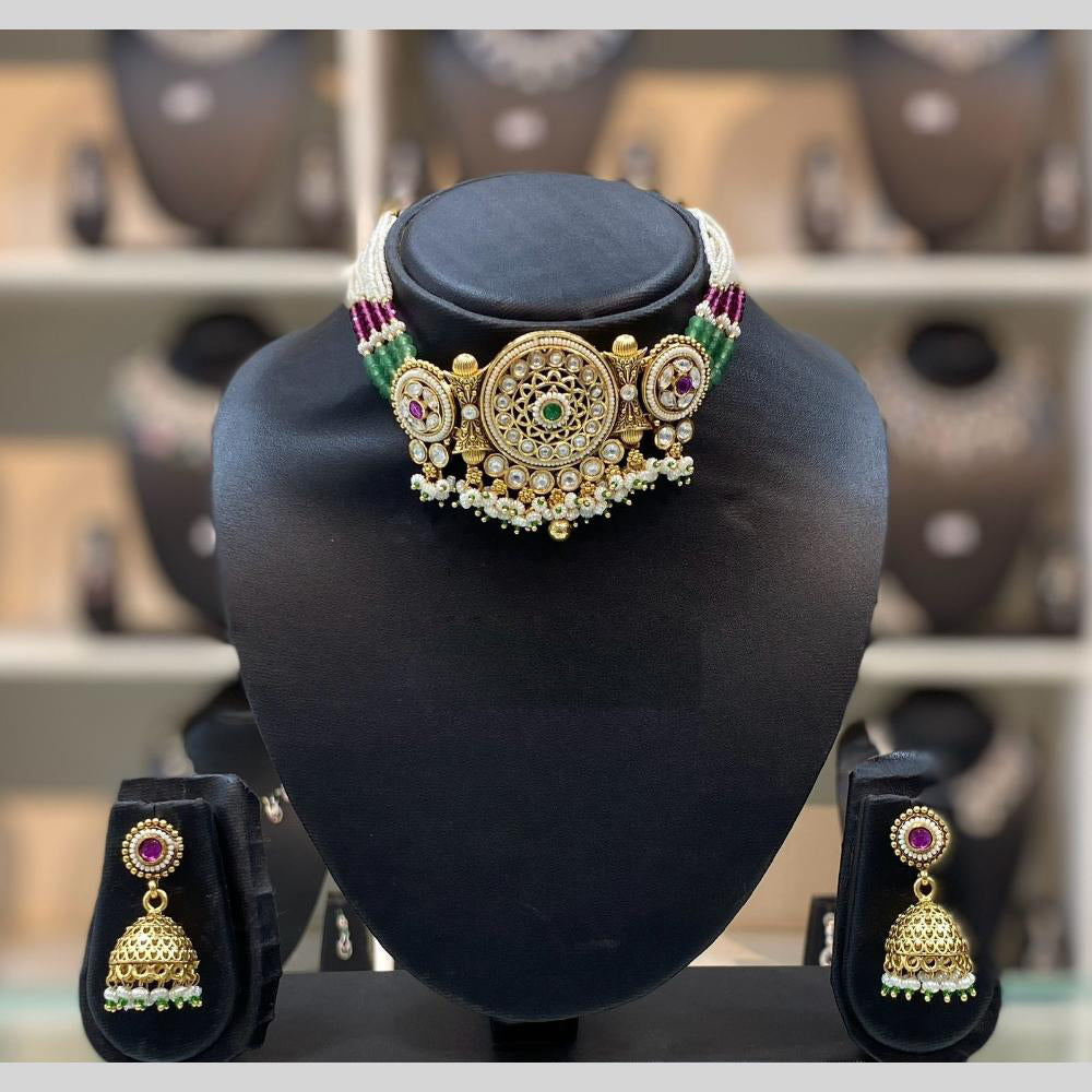 Dhiraj Sales Embellished Pota Stone And Beads Choker Necklace Set