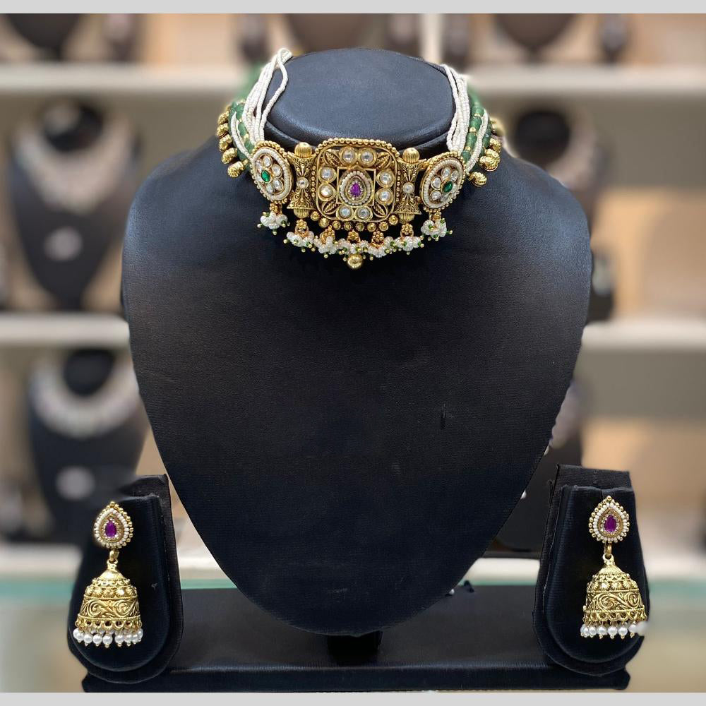 Dhiraj Sales Embellished Pota Stone And Beads Choker Necklace Set