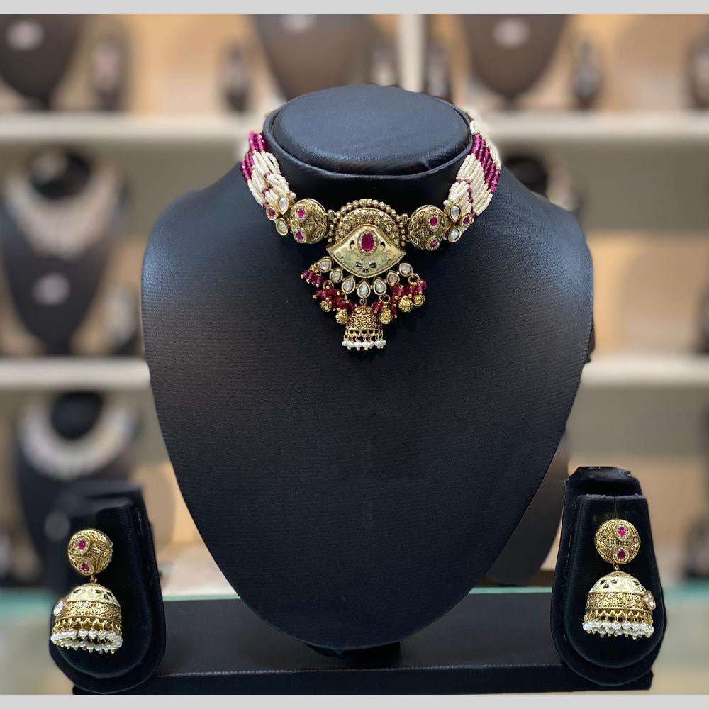 Dhiraj Sales Embellished Pota And Beads Meenakari Choker Necklace Set