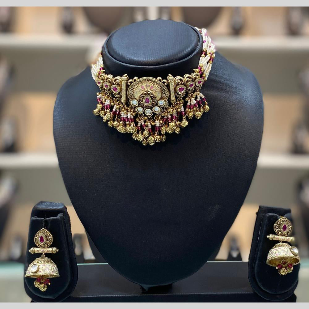 Dhiraj Sales Embellished Pota And Beads Meenakari Choker Necklace Set