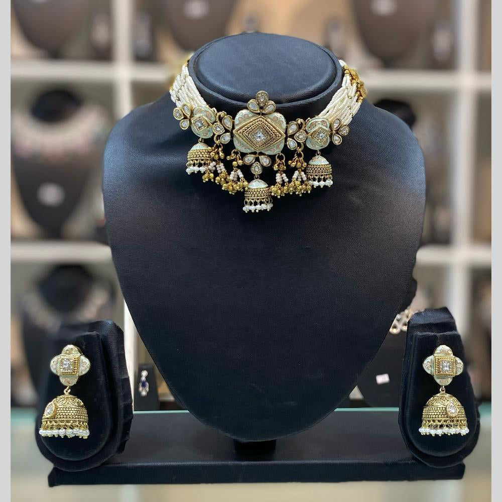 Dhiraj Sales Embellished Pota And Beads Meenakari Choker Necklace Set