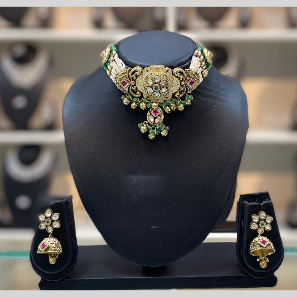 Dhiraj Sales Embellished Pota And Beads Meenakari Choker Necklace Set