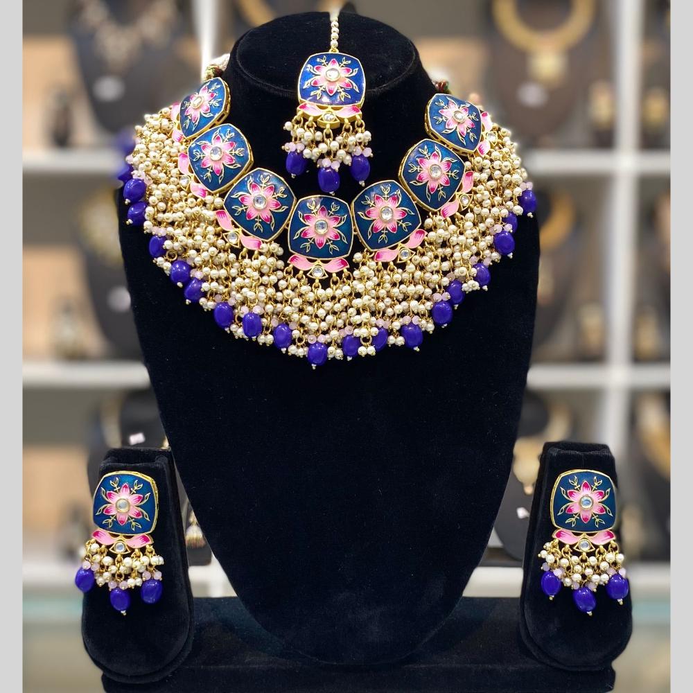 Dhiraj Sales Embellished Kundan And Pearl Meenakari Choker Necklace Set