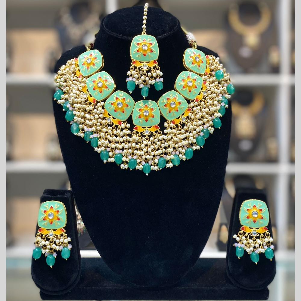 Dhiraj Sales Embellished Kundan And Pearl Meenakari Choker Necklace Set