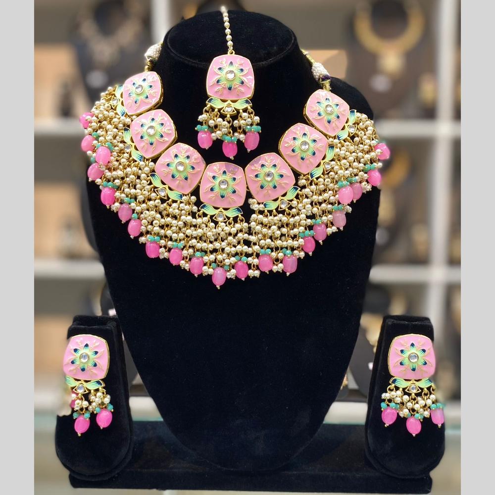 Dhiraj Sales Embellished Kundan And Pearl Meenakari Choker Necklace Set