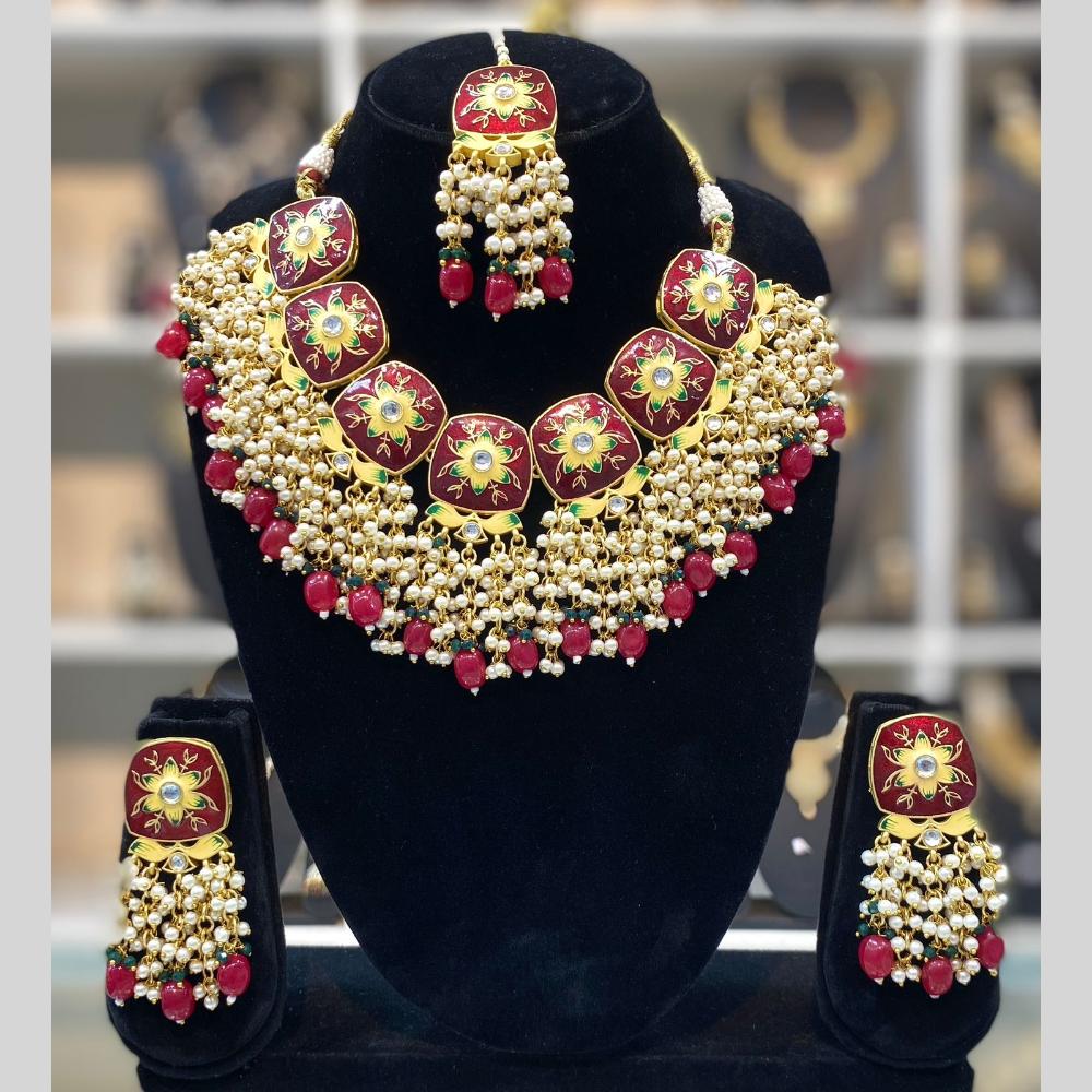 Dhiraj Sales Embellished Kundan And Pearl Meenakari Choker Necklace Set