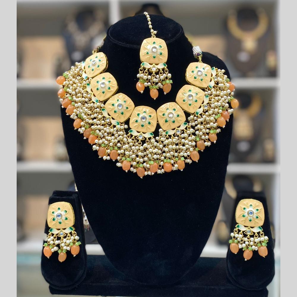 Dhiraj Sales Embellished Kundan And Pearl Meenakari Choker Necklace Set
