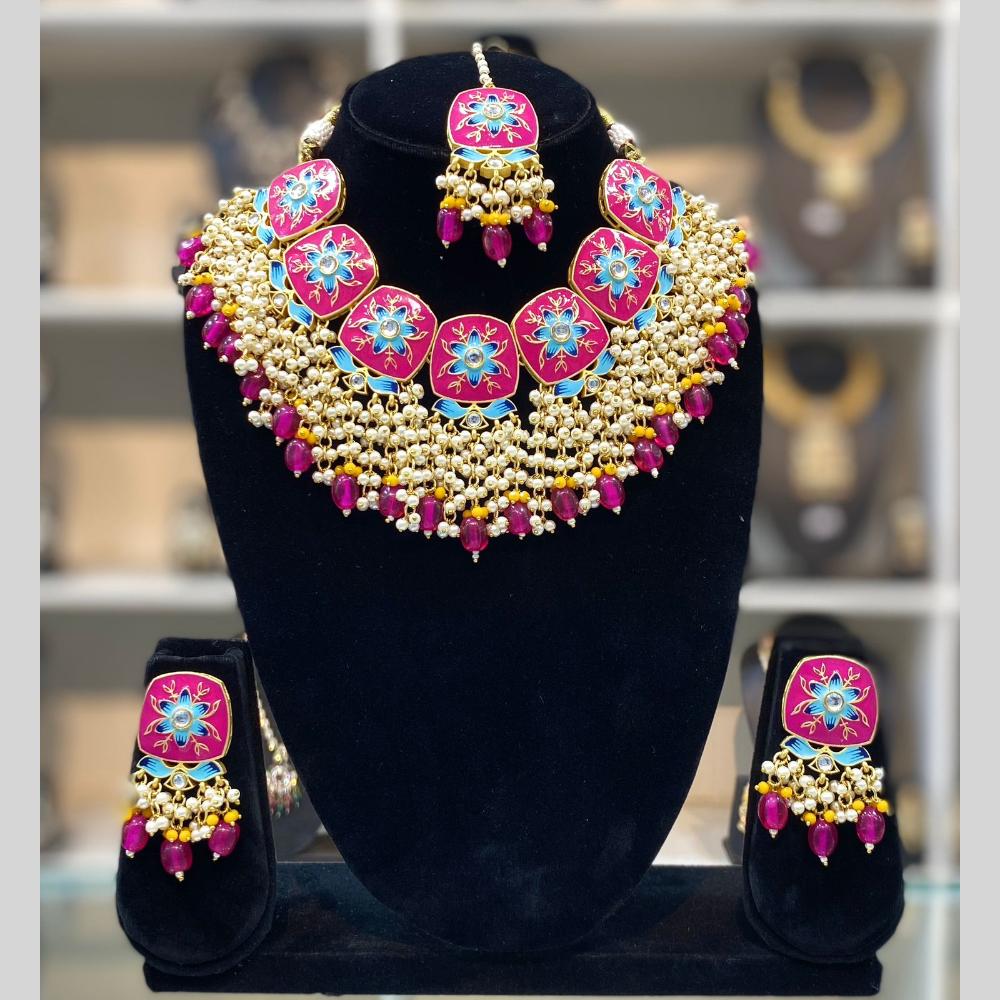Dhiraj Sales Embellished Kundan And Pearl Meenakari Choker Necklace Set