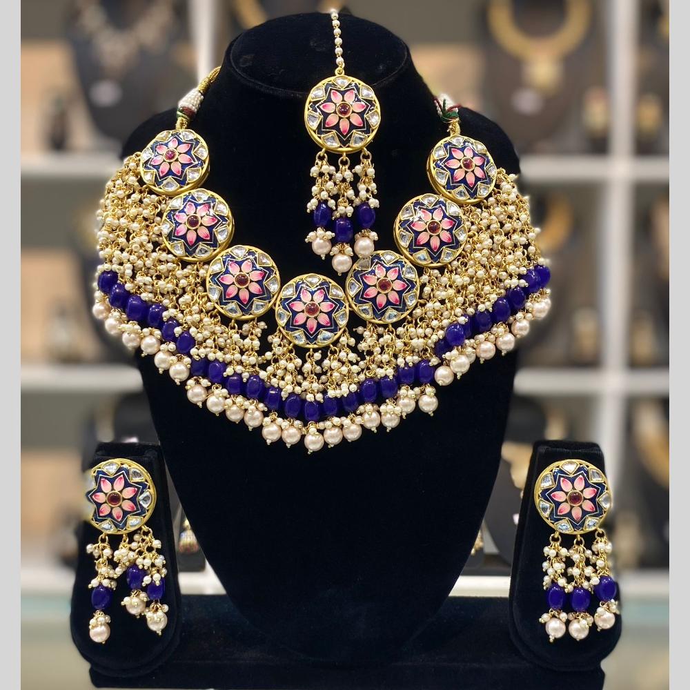 Dhiraj Sales Embellished Kundan And Pearl Meenakari Choker Necklace Set