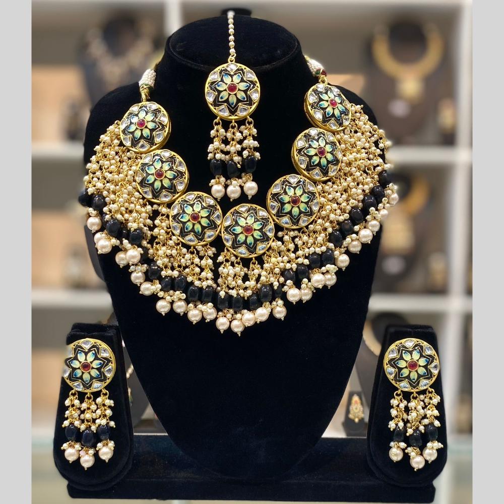 Dhiraj Sales Embellished Kundan And Pearl Meenakari Choker Necklace Set