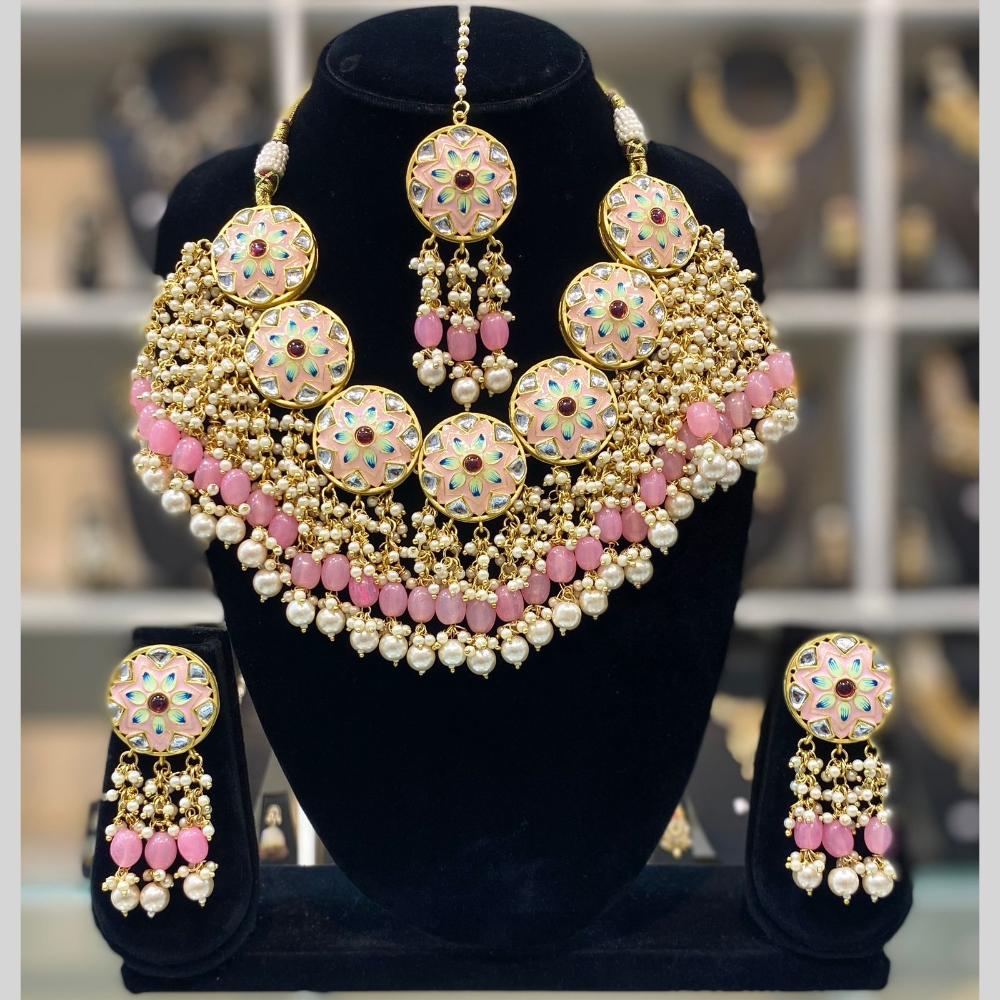 Dhiraj Sales Embellished Kundan And Pearl Meenakari Choker Necklace Set