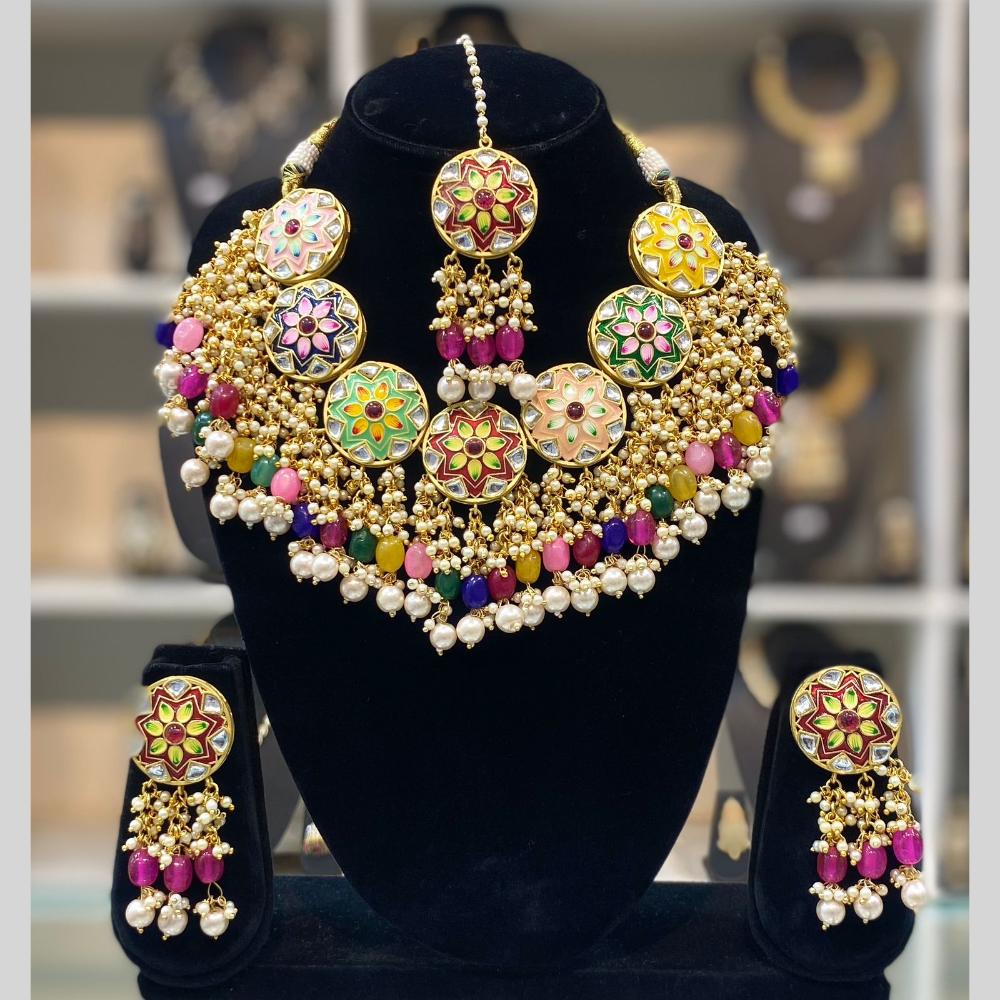 Dhiraj Sales Embellished Kundan And Pearl Meenakari Choker Necklace Set