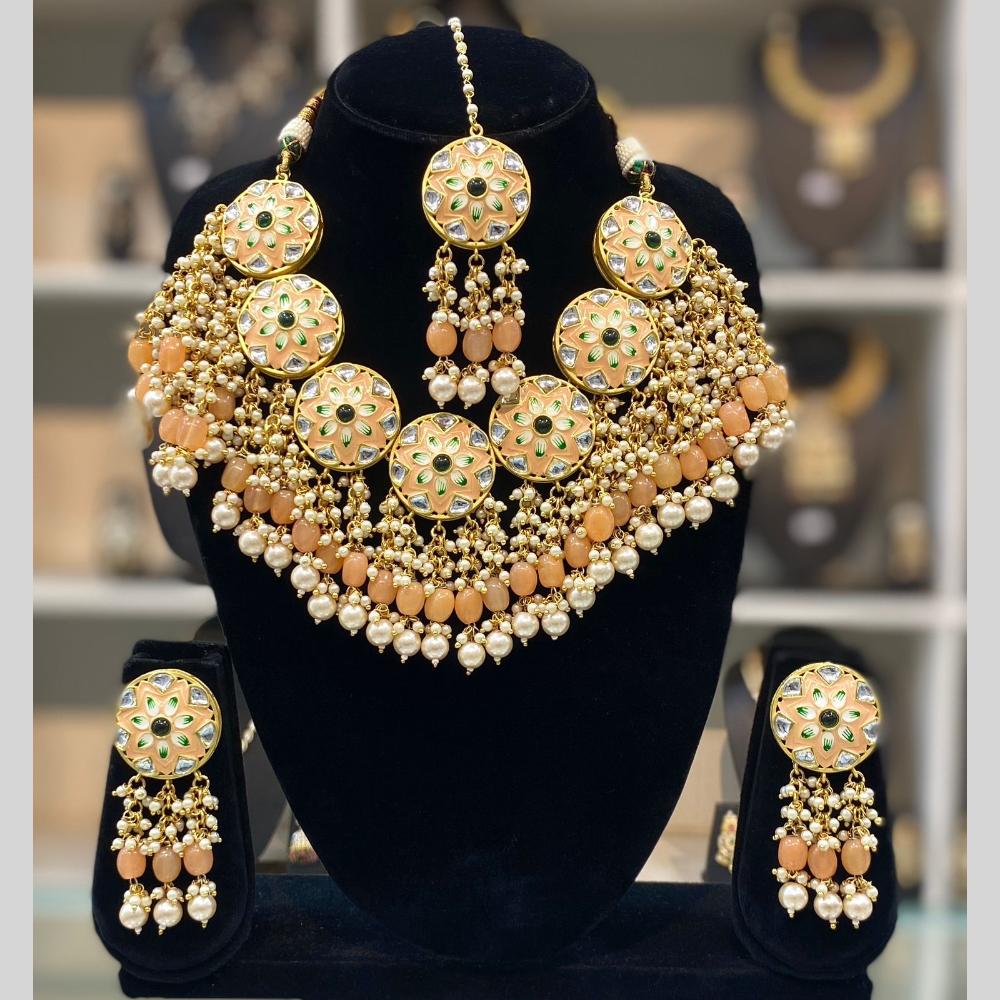 Dhiraj Sales Embellished Kundan And Pearl Meenakari Choker Necklace Set