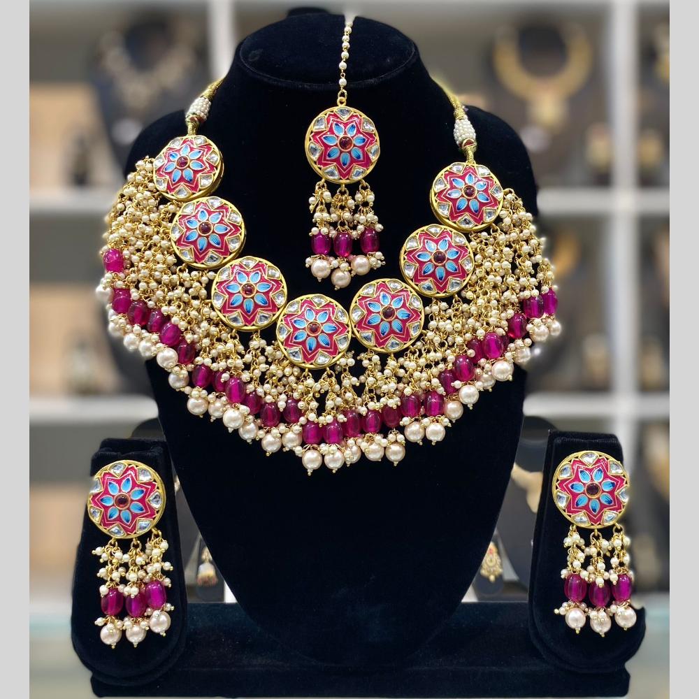 Dhiraj Sales Embellished Kundan And Pearl Meenakari Choker Necklace Set
