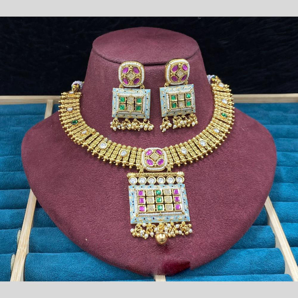 Dhiraj Sales Antique Finish Pota Stone Necklace Set