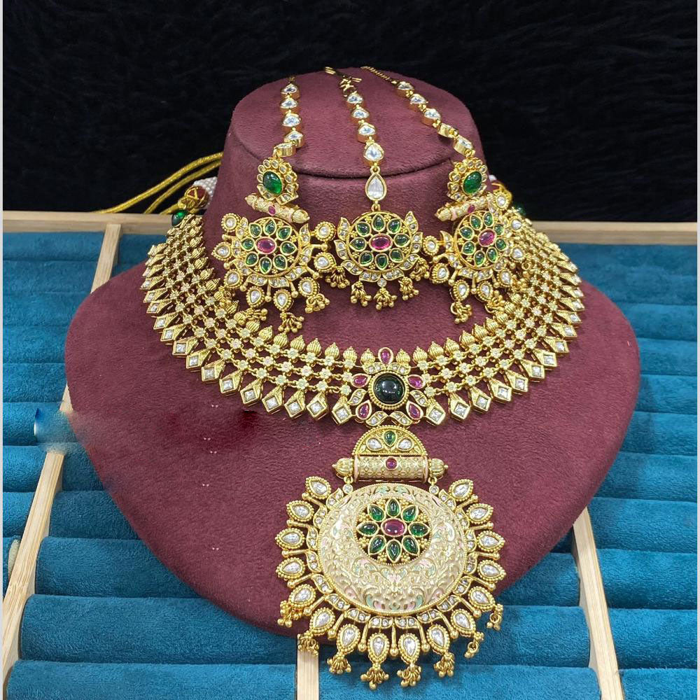 Dhiraj Sales Antique Finish Pota Stone Necklace Set