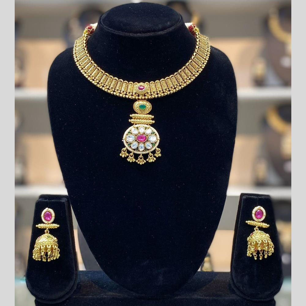Dhiraj Sales Antique Finish Pota Stone Necklace Set