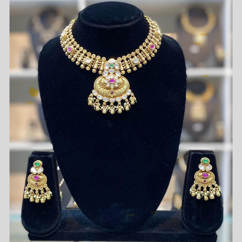Dhiraj Sales Antique Finish Pota Stone Necklace Set