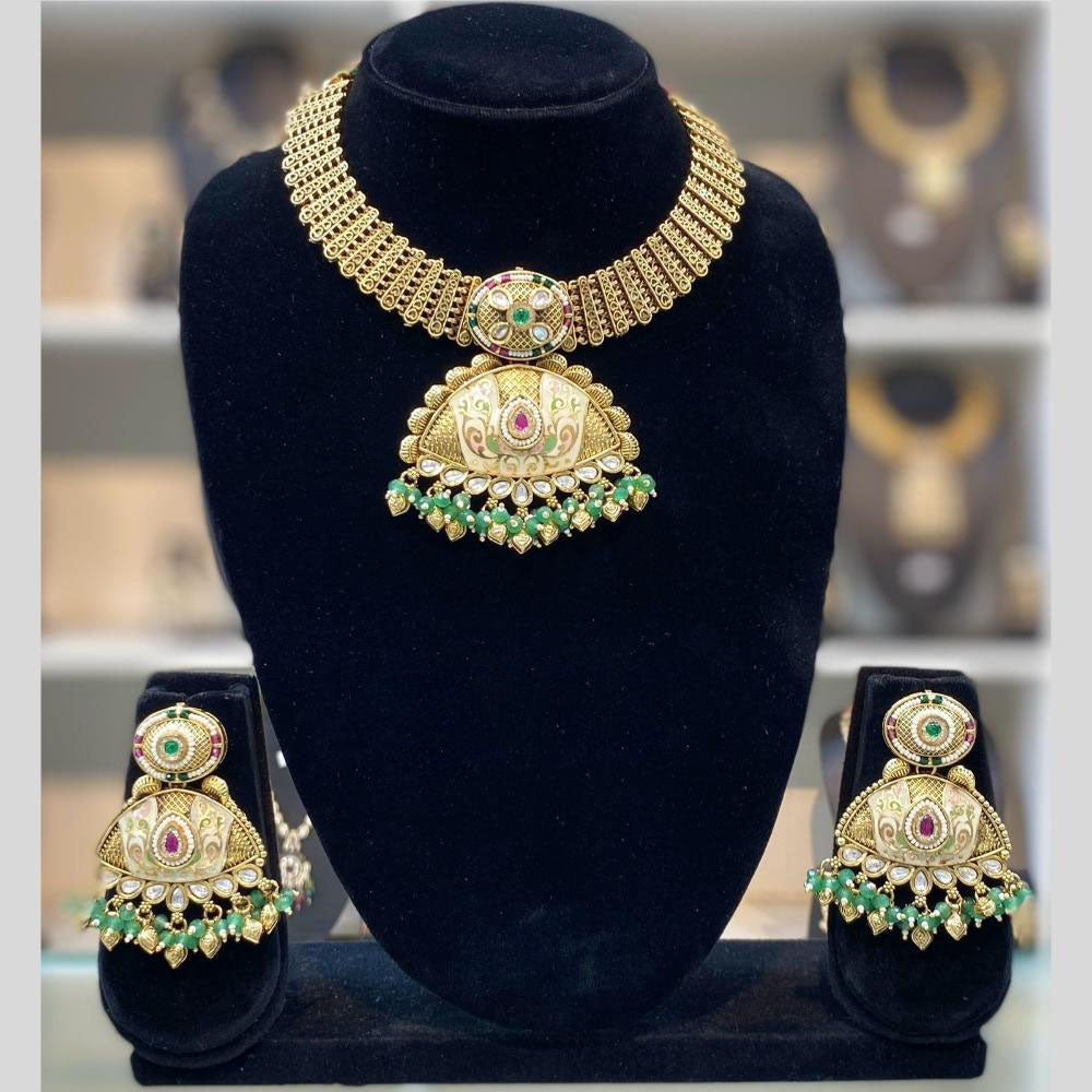 Dhiraj Sales Antique Finish Pota Stone Necklace Set