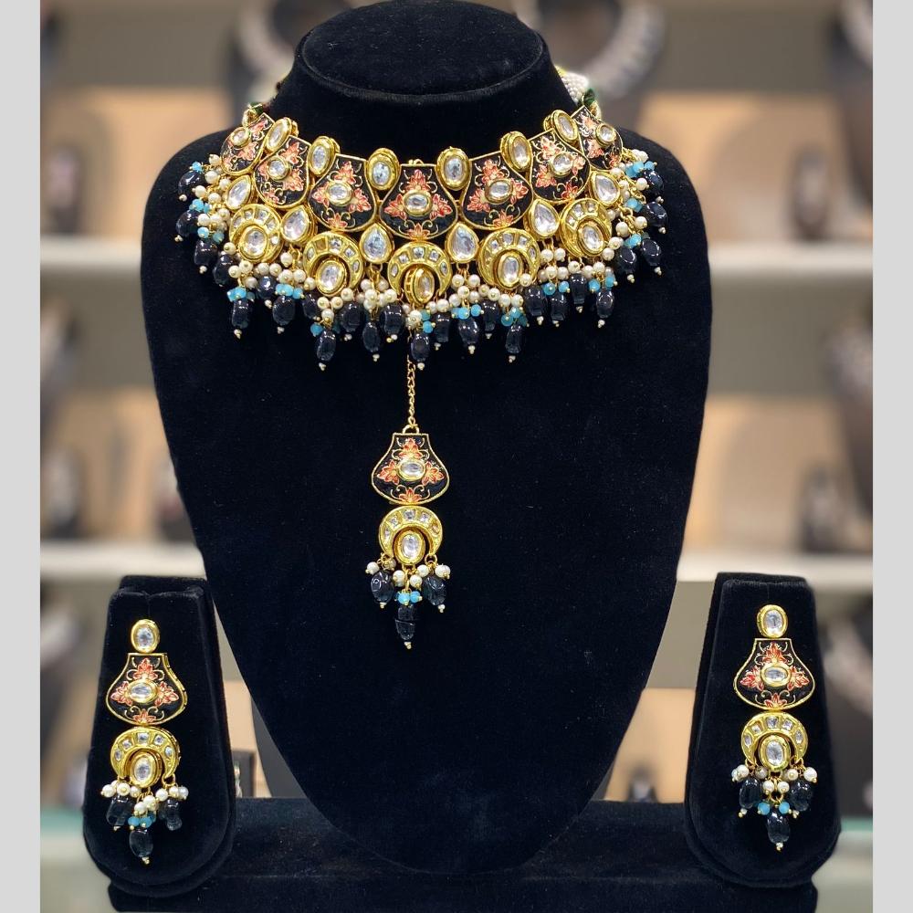Dhiraj Sales Antique Finish Kundan Necklace Set with Meenakari Finish