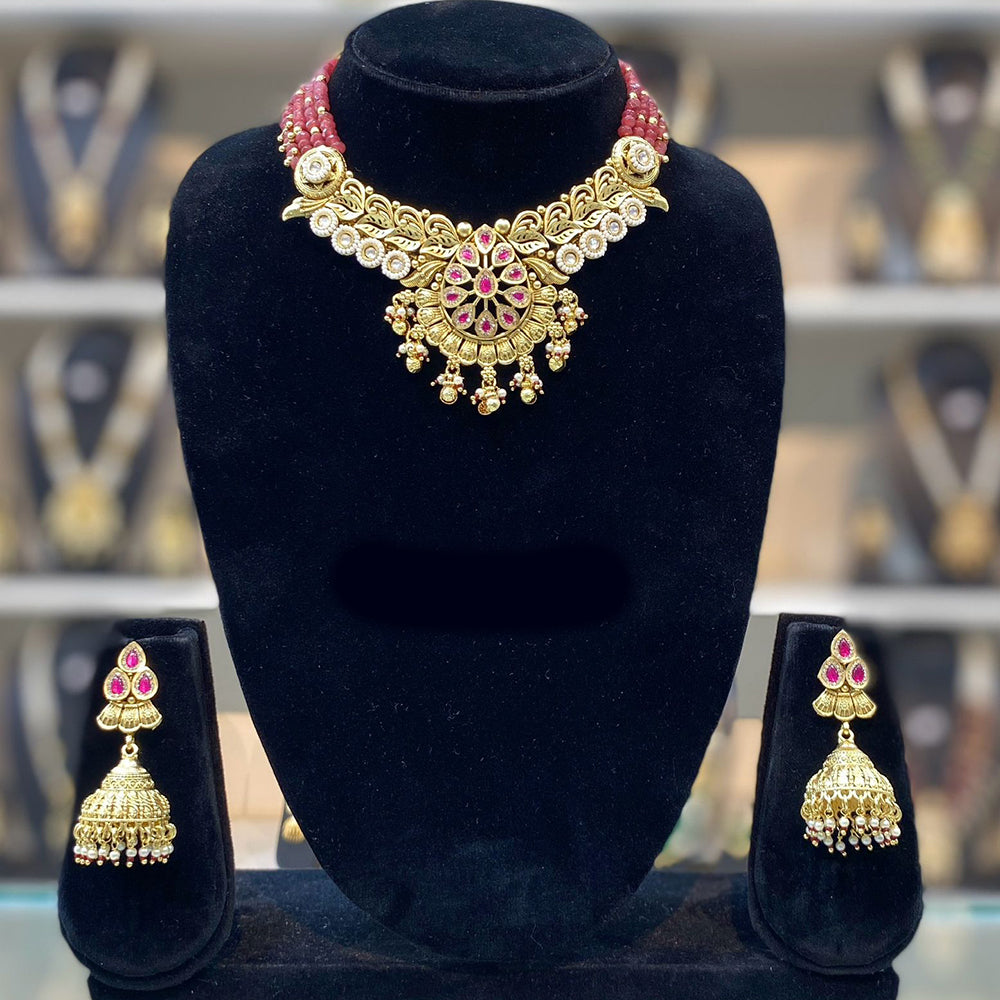 Dhiraj Sales Antique Finish Jewelry Set with Pota And Pearl Accents