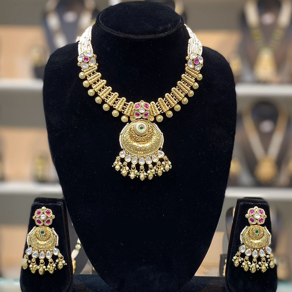 Dhiraj Sales Antique Finish Jewelry Set with Pota And Pearl Accents