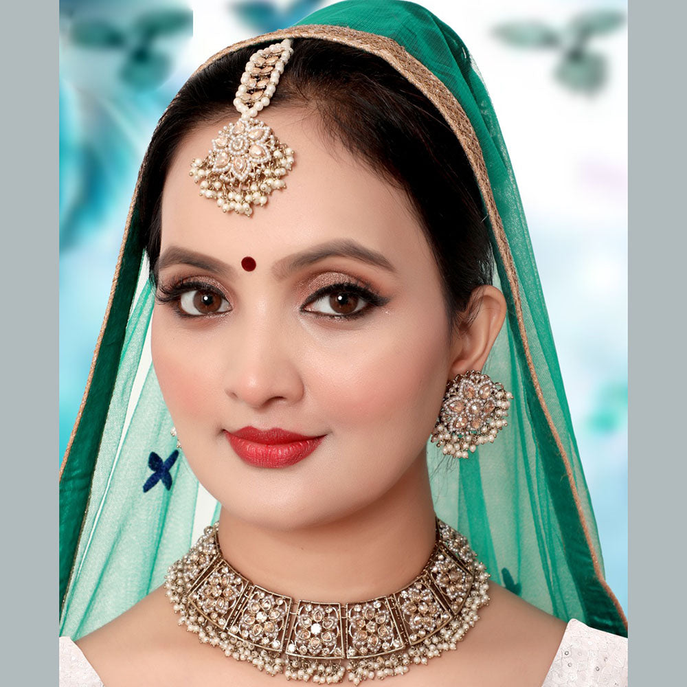 Siddhi Collection Gold Plated Crystal Stone And Pearl  Necklace Set