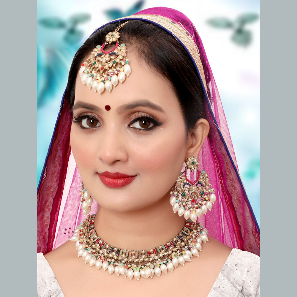 Siddhi Collection Gold Plated Crystal Stone Pearl And Beads Necklace Set
