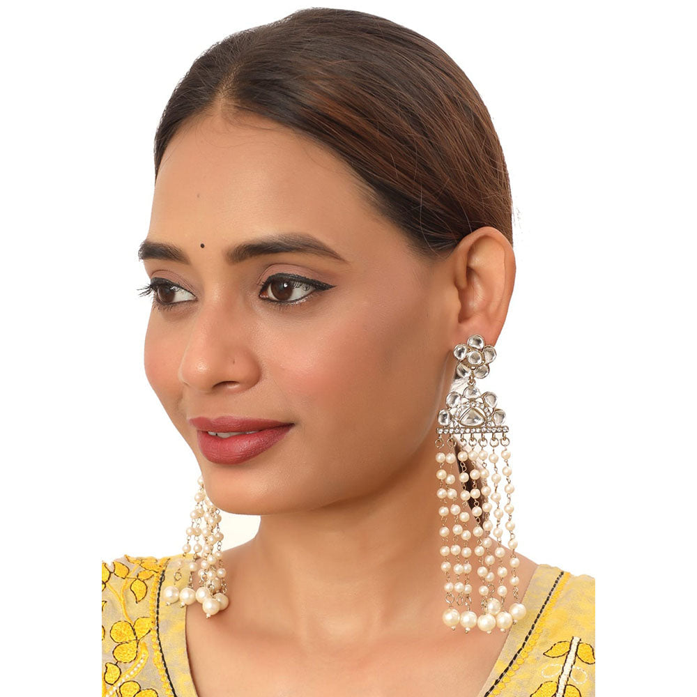 Siddhi Collection Gold Plated Kundan Stone And Pearl Dangler Earrings
